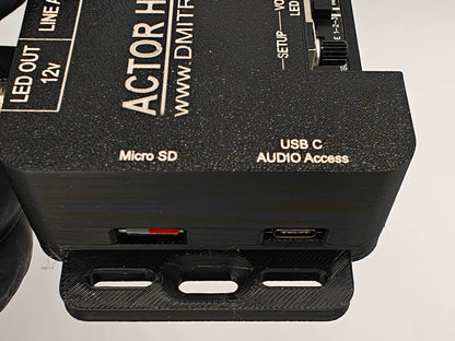 Actor Helper controller with 128mb SD Card included for Scare Actors, side control view showing USB-C input to access Audio files and 128Mb Micro SD card with Audio Files