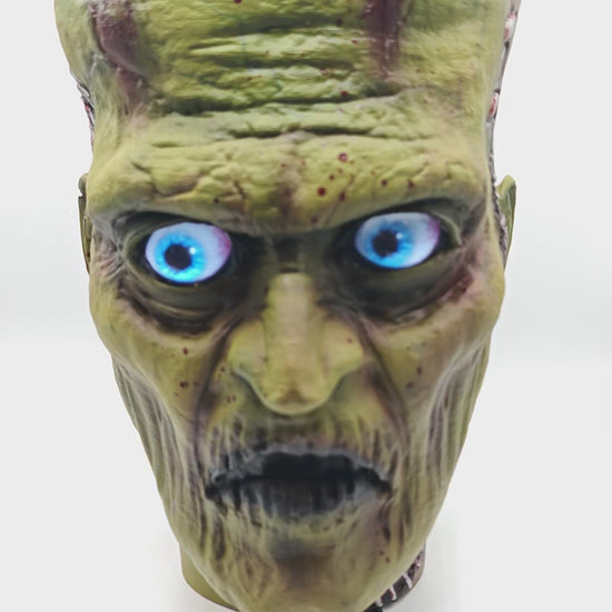 Frankenstein Bust 1 demonstration showing selectable digital-eye animations and views of the airbrushed head.